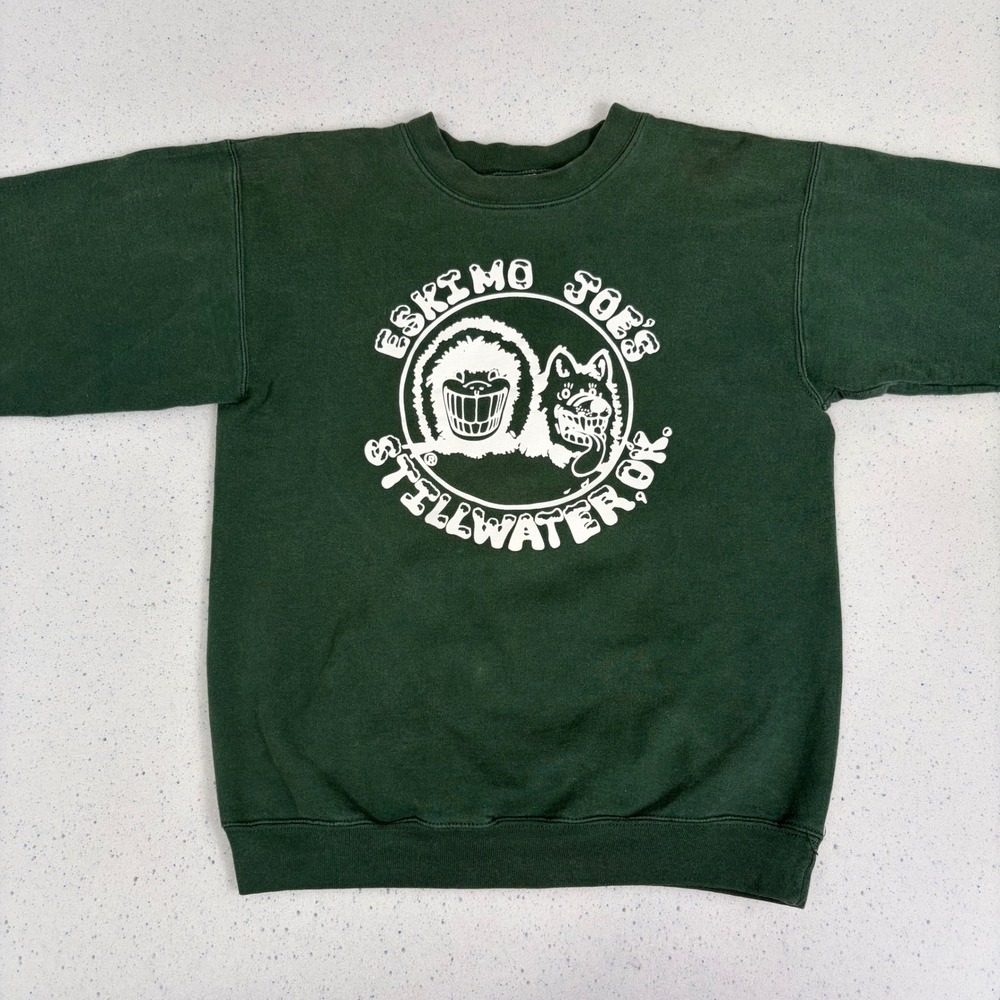 Vintage Eskimo Joes Pullover Sweatshirt Green Stillwater Oklahoma 90s Small - Picture 2 of 7